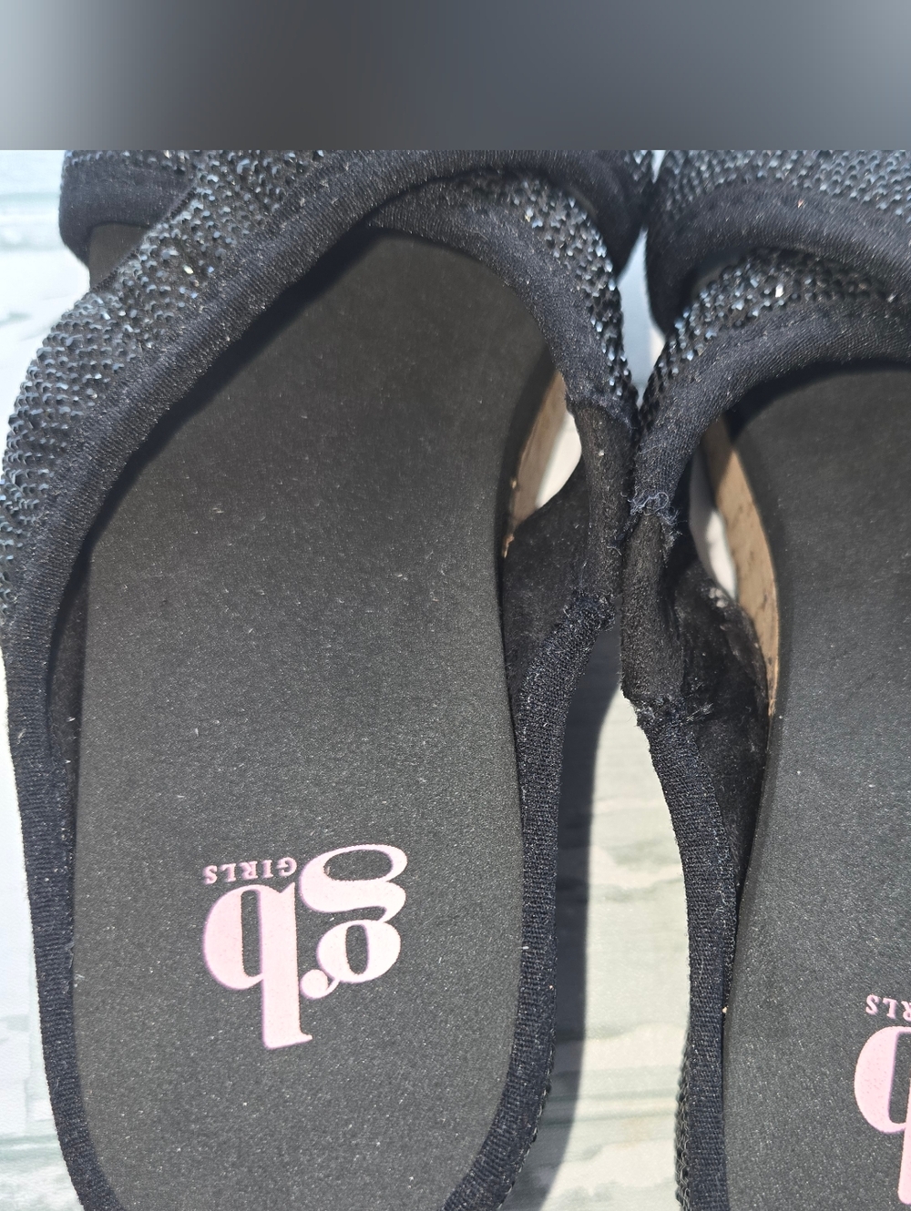 GB girls Black Glitter Cork Platform Slide Sandals Girls Size 1 - Picture 8 of 8